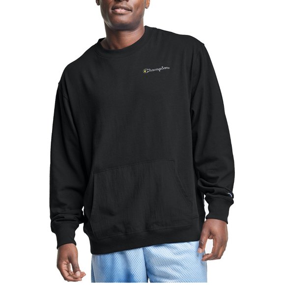Champion Sweatshirt Men's Cotton Lightweight Pullover Crewneck Long Sleeve Black - Picture 1 of 10